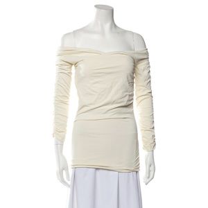 KHAITE Cream Off-Shoulder Blouse